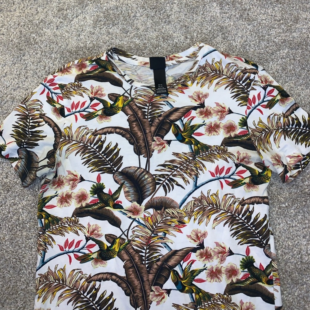H&M White & Brown Bird Shirt size XS - Picture 5 of 9